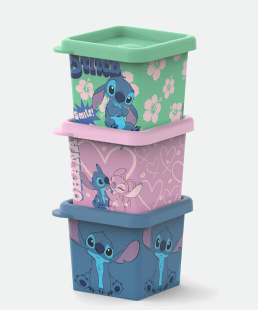 Kit 3 Potes Organizadores Angel E Stitch Disney 180ML