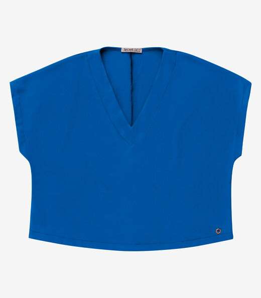 Blusa Manga Morcego Plus Size Secret Glam Azul