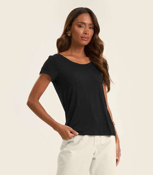 Blusa Feminina Viscotorcion Básica Rovitex Preto