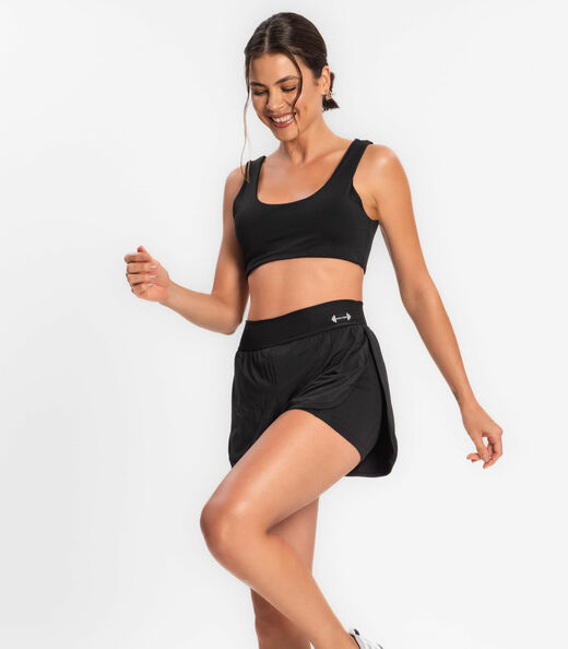 Shorts Feminino Duplo Cintura Alta Com Bolso FTK Preto
