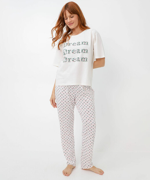 Pijama Feminino Estampa Floral Marisa Off White