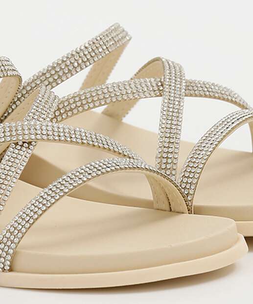 Rasteirinha Feminina Tiras Strass 