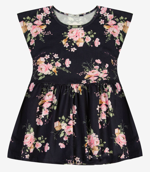 Vestido Infantil Estampado Meia Malha Trick Nick Azul