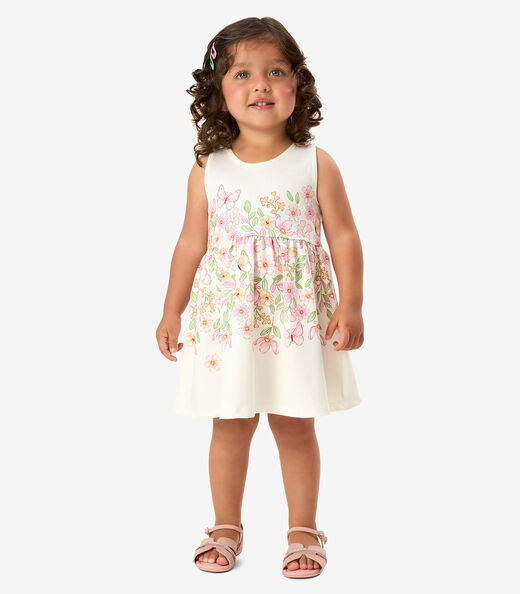 Vestido Infantil Com Estampa Floral Rovi Kids Bege