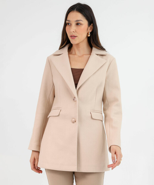 Image_Casaco Feminino Polivelour Botões Marisa Bege