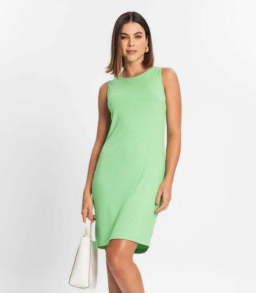 Vestido Curto Em Ribana Canelada Rovitex Verde