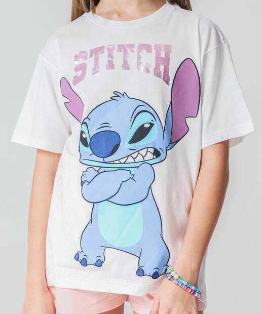 Camiseta Juvenil Stitch Disney Tam 10 a 16