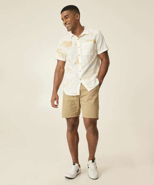 Camisa Masculina Estampa Folhas Bolso Manga Curta MR