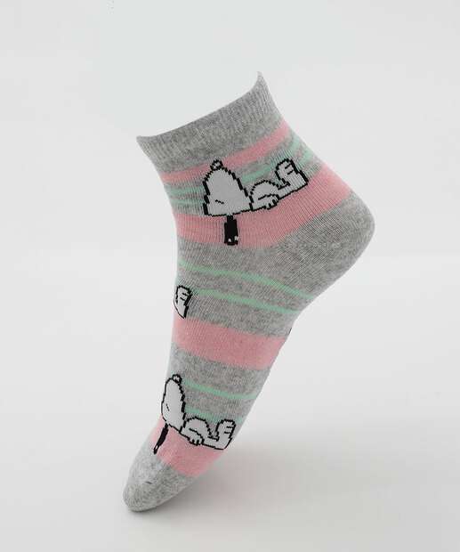 Kit 2 Meias Soquete Feminina Estampa Snoopy Branco