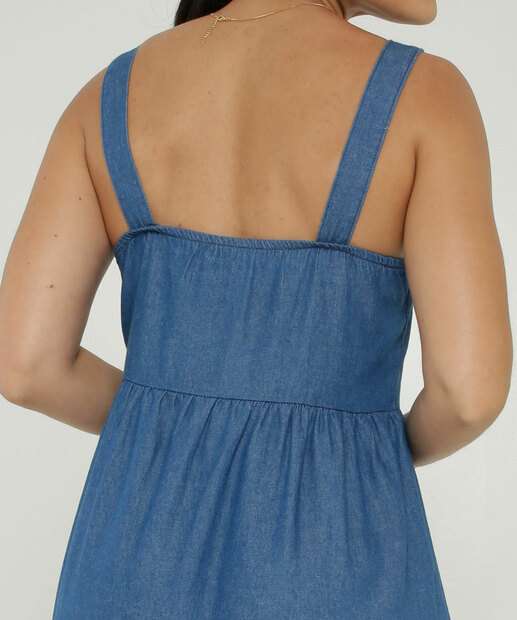 Vestido Jeans Longo Feminino Alças Largas Marisa