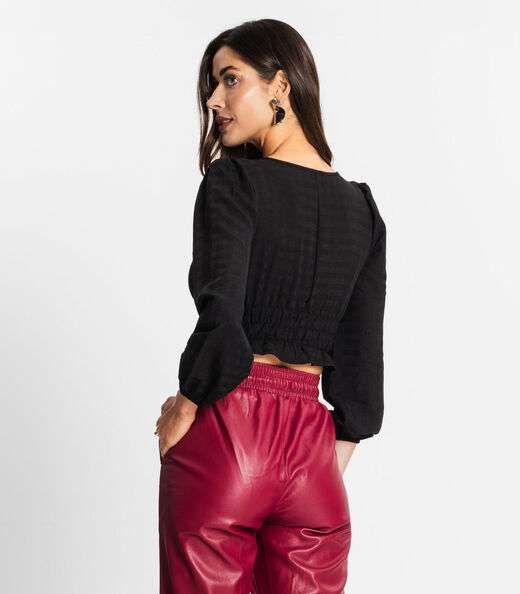 Blusa Manga Longa Feminina Xadrez Endless Preto