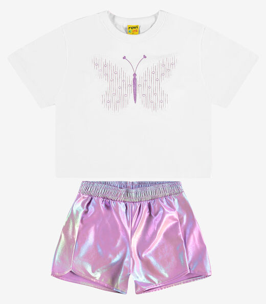 Conjunto Blusa com Shorts Cotton e Malha Rovi Kids Branco
