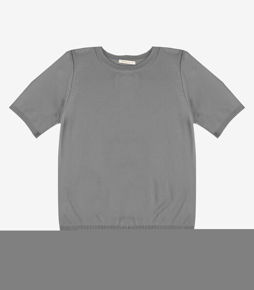 Blusa Feminina Manga Curta Lisa Em Tricot Dianna Cinza