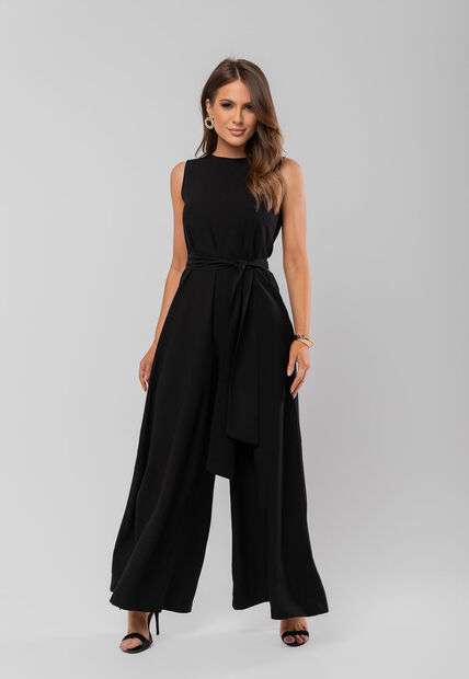 Macacão Regata Feminino Alfaiataria Pantalona Preto Salvatore Fashion