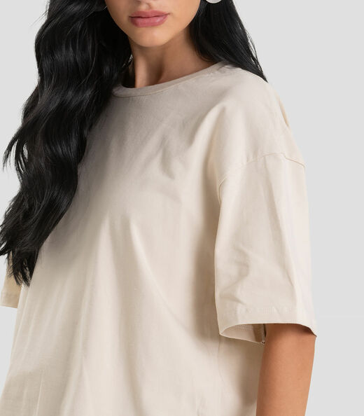 Blusa Feminina Manga Curta Box Dianna Bege