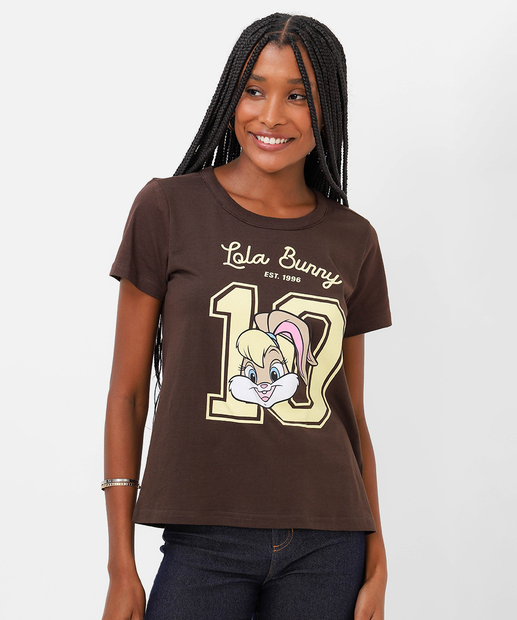 Image_Blusa Feminina Manga Curta Lolla Bunny Disney Marrom
