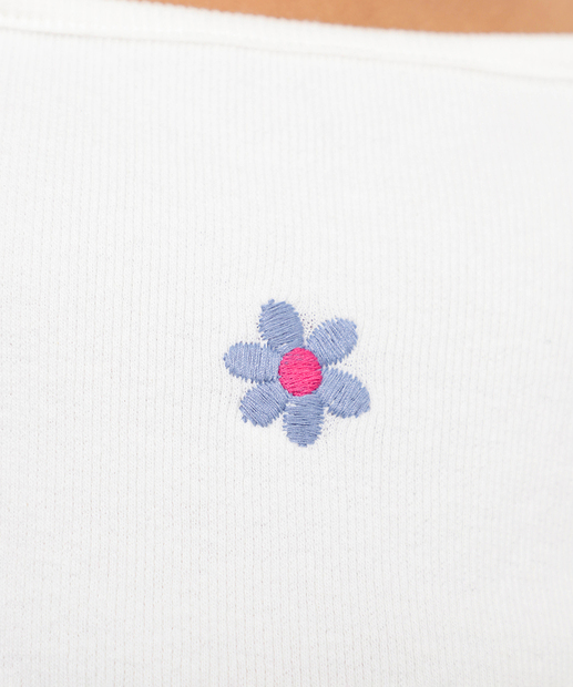 Blusa Infantil Canelada Bordado Flores Marisa Tam 4 a 10 Off White