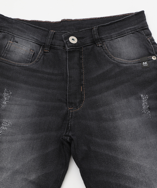 Bermuda Juvenil Jeans Bolsos Puídos Tam 10 a 16 Preto