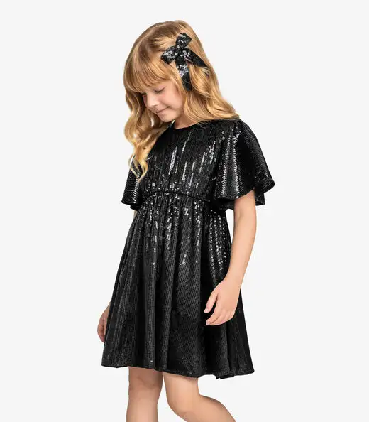 Vestido Infantil Manga Longa Trick Nick Preto