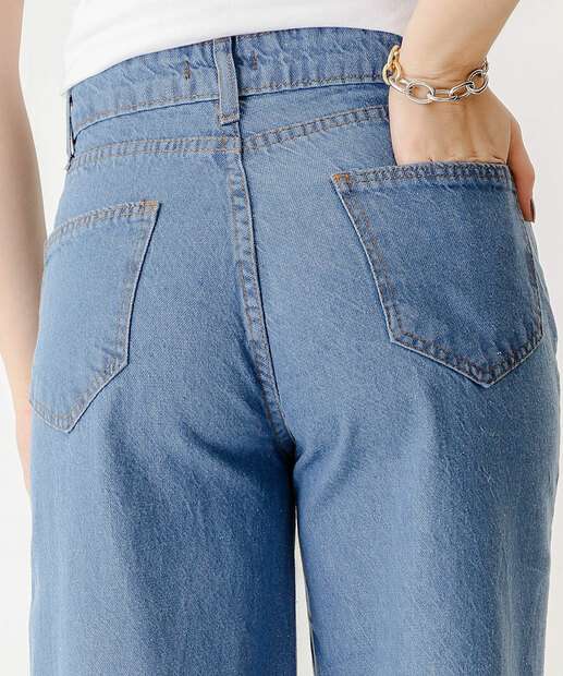 Calça Jeans Wide Leg Bolsos Feminina Marisa