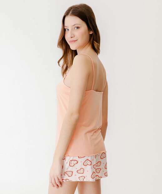 Pijama Feminino Coração Alças Finas Marisa Laranja