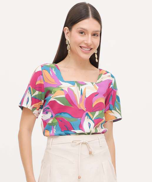 Image_Blusa Feminina Estampa Flores Manga Curta Marisa