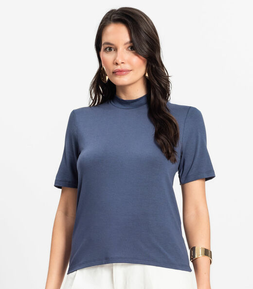 Blusa Feminina Básica em Malha Visco Rovitex Azul