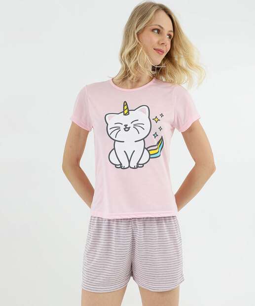Image_Pijama Feminino Estampa Gatocornio Marisa Rosa
