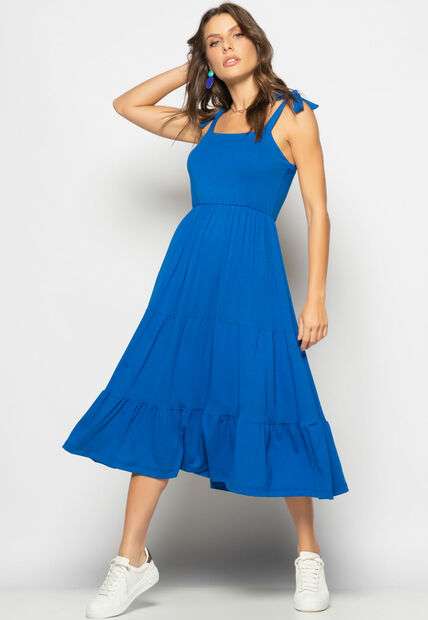 Image_Vestido Midi Babado Com Alça Amarração Malha Azul Salvatore