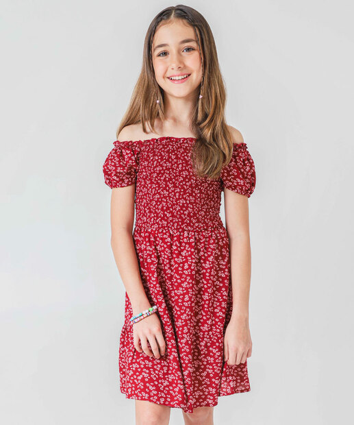 Image_Vestido Juvenil Ciganinha Lastex Floral Marisa Tam 10 a 16 Vermelho