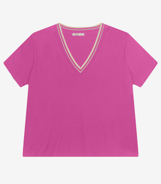 Blusa Manga Curta Pluz Size Secret Glam Rosa