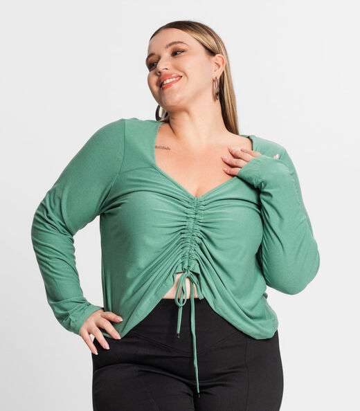 Blusa Feminina Manga Longa Em Viscose Secret Glam Verde