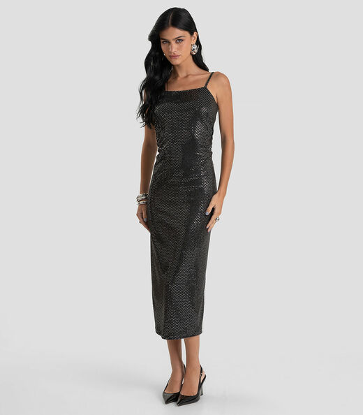 Vestido Feminino Longo em Malha Lantejoula Dianna Preto