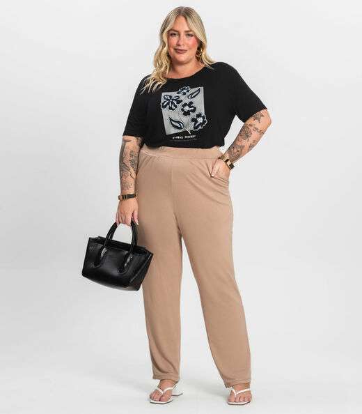 Camisa Manga Curta Plus Size Secret Glam Preto