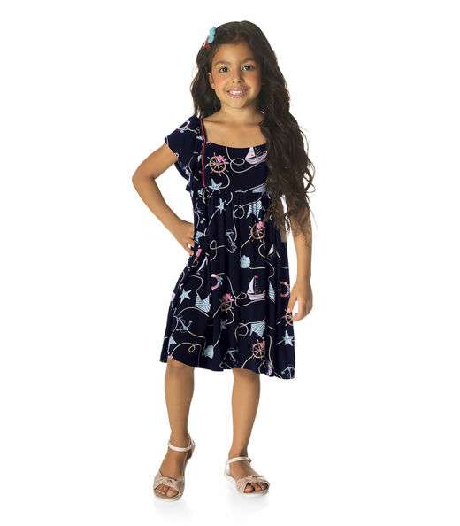 Vestido Infantil Estampado Rovitex Kids Azul