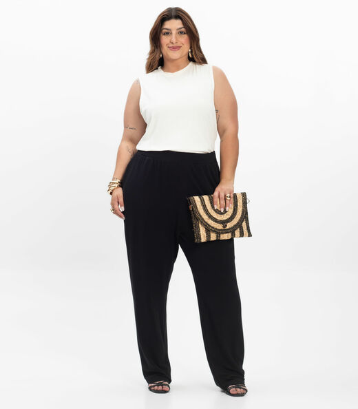 Calça Feminina Plus Size Em Molecotton Secret Glam Preto