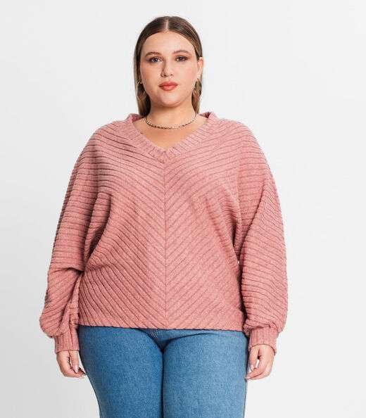 Blusão Feminino Plus Size Canelado Secret Glam Rosa