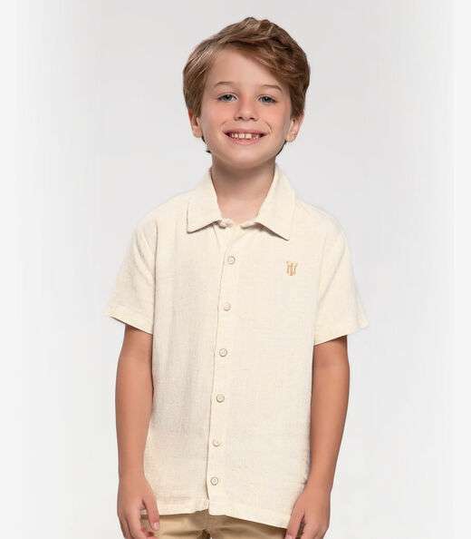 Camisa Infantil Masculina Em Linho Trick Nick Bege