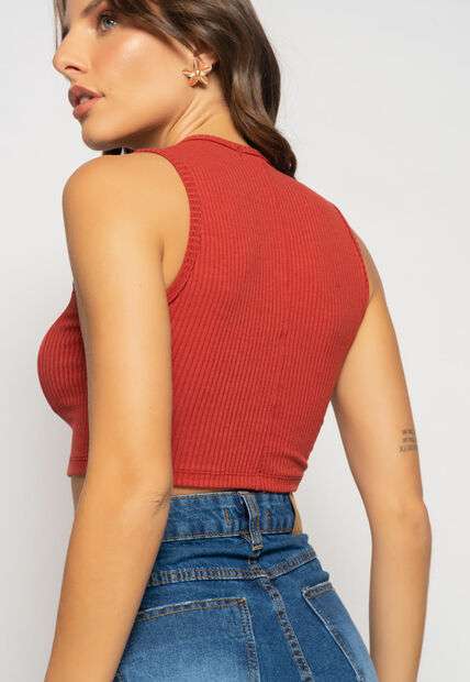 Cropped Regata Recorte Canelado Telha Salvatore Fashion