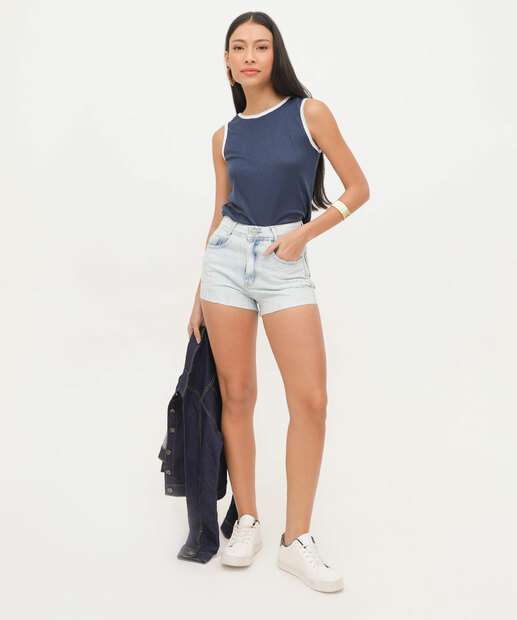 Short Jeans Feminino Cintura Alta Strass