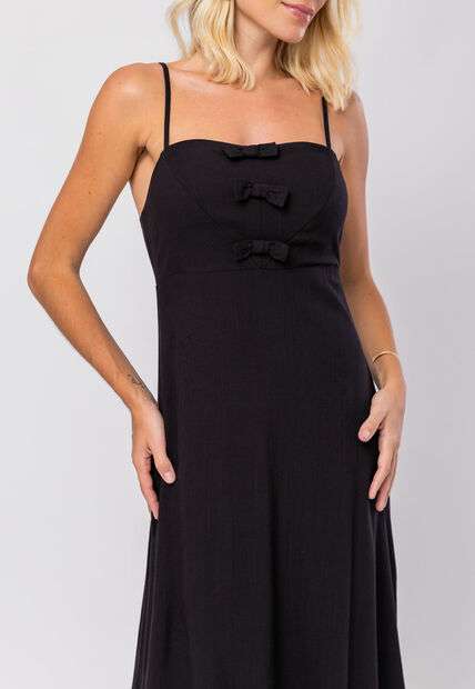 Vestido Midi Viscolinho Premium Laços Preto Salvatore