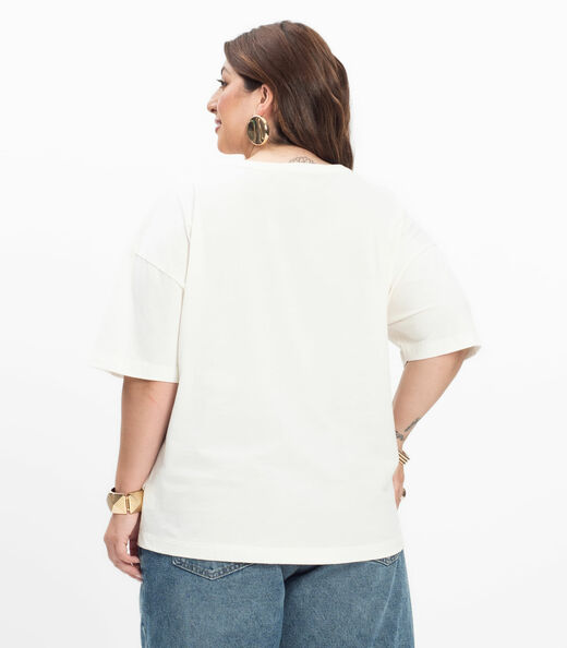 Blusa Manga Curta Feminina Plus Size Secret Glam Bege