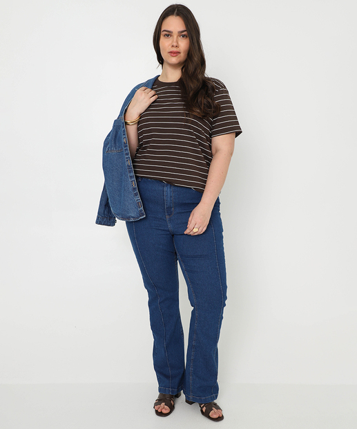 Blusa Plus Size Feminina Listrada Marisa Marrom