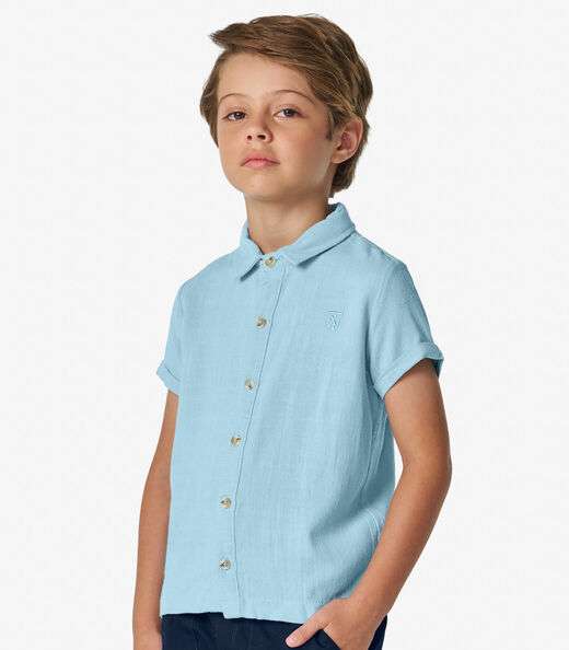 Camisa Infantil Masculina Com Botões Trick Nick Azul