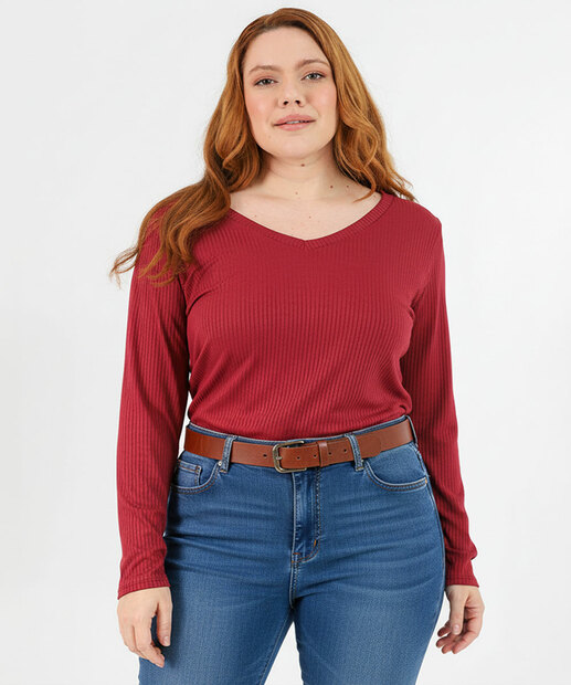 Image_Blusa Plus Size Feminina Canelada Marisa Vermelho