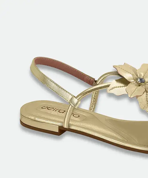 Sandália Feminina Rasteira Metalizada Beira Rio Dourado