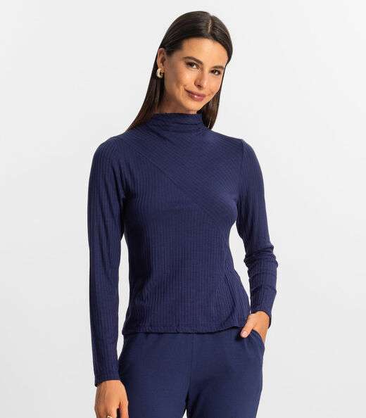 Blusa Manga Longa Feminina Rovitex Azul