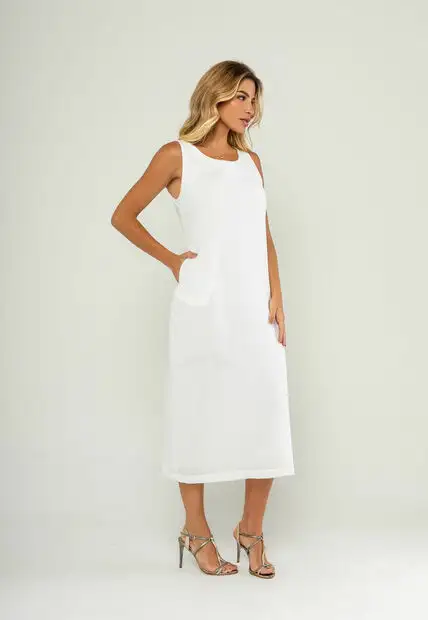 Vestido Midi Regata E Recorte Posterior Branco Salvatore