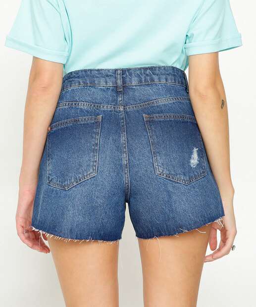 Short Jeans Feminino Puídos Barra Desfiada Marisa