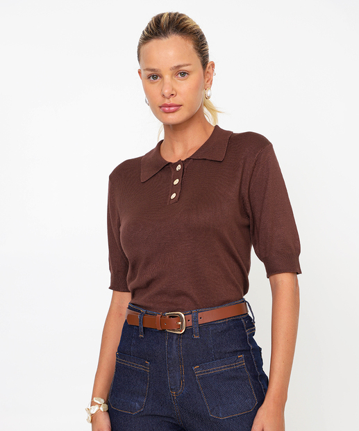 Image_Blusa Feminina Tricô Botões Marisa Marrom